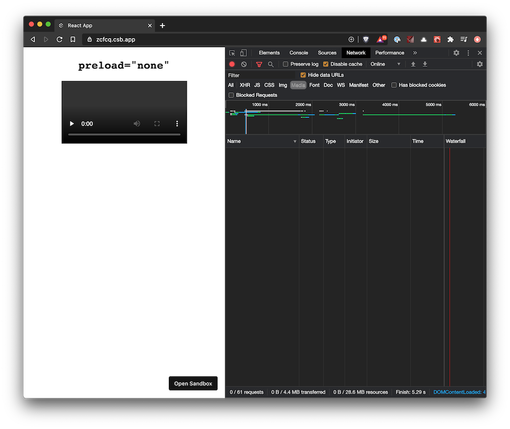 Screenshot of an HTML video with preload set to none