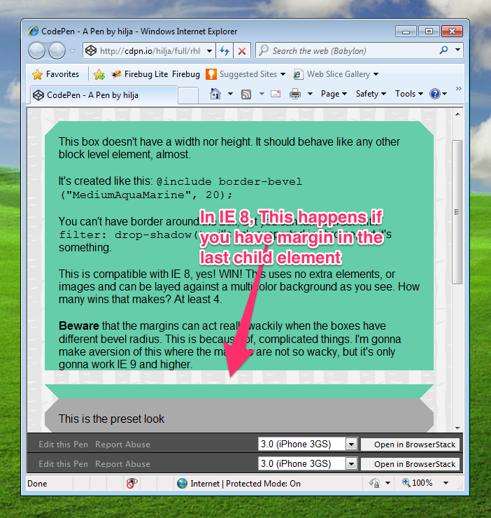 Example showing beveled corners in CSS