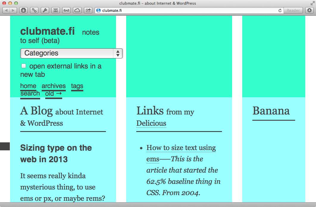 Screenshot of of a broken looking website that is heavily zoomed in